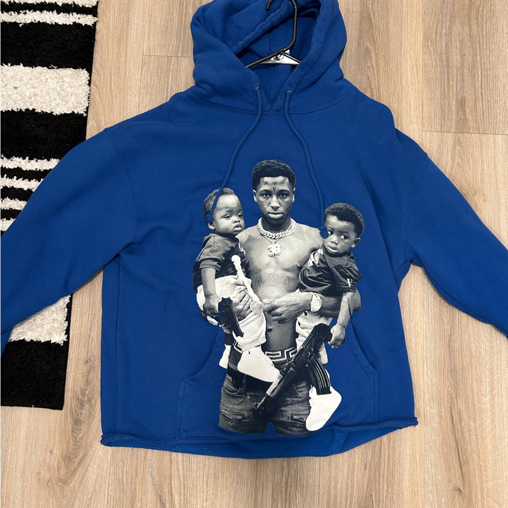 VLONE Royal Blue Graphic Hoodie with Black & White Print